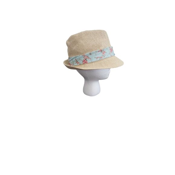 Charlotte Russe Beach Fedora Panama Straw Blue Print Band NWOT Cool Light Sharp! - Picture 5 of 5